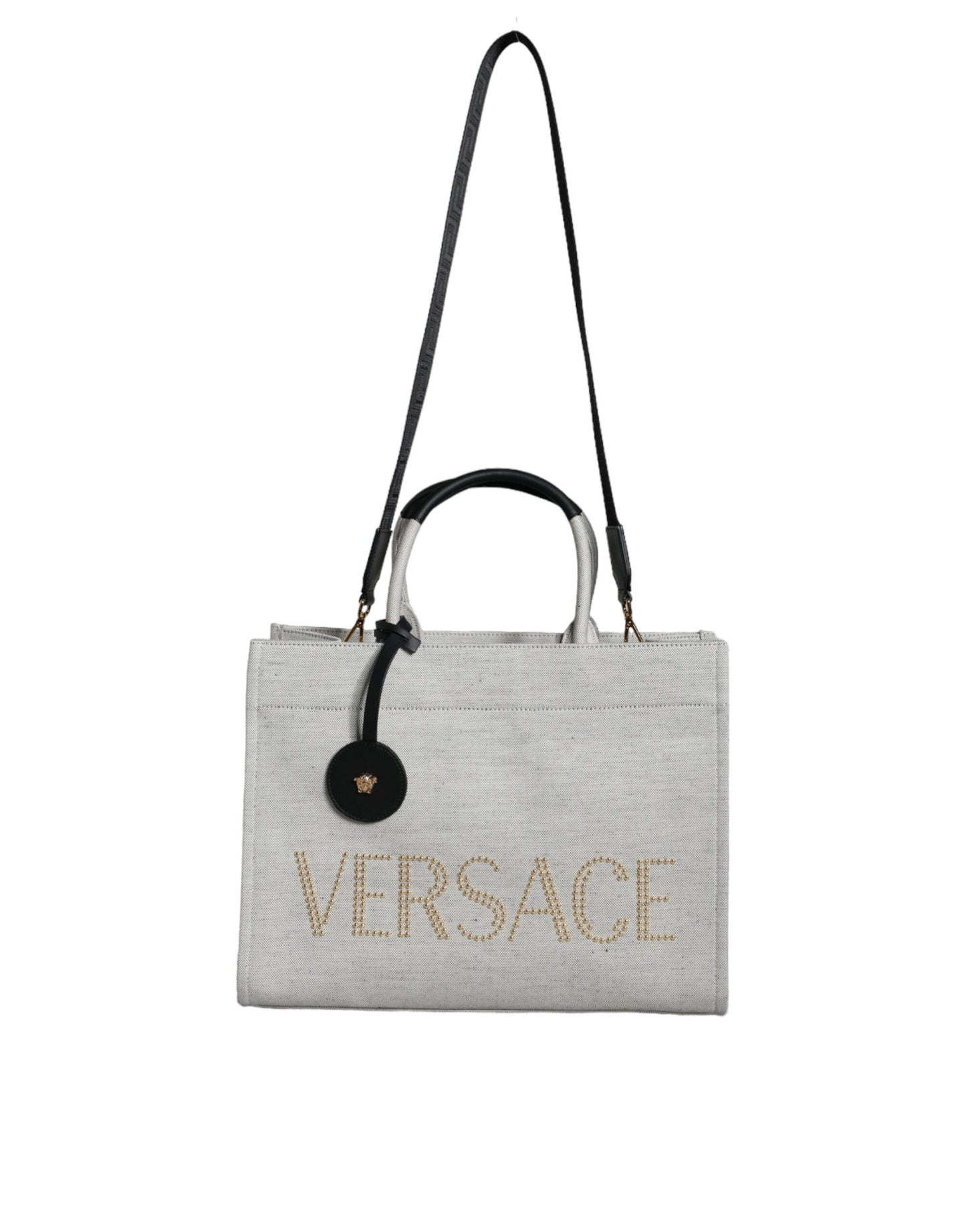 Versace White Top Handle Canvas Leather Logo Crossbody Tote Bag $2692.00 Versace Luzworld