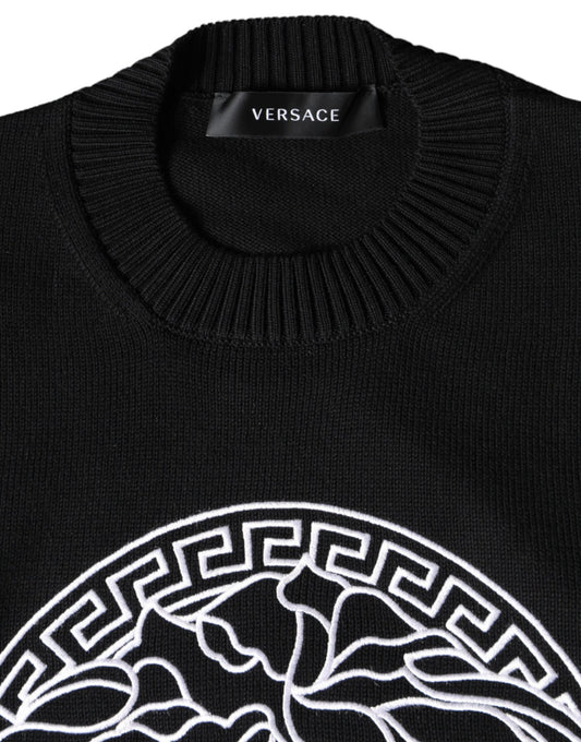 Versace Black Medusa Embroidery Crew Neck Pullover Sweater $1874.00 Versace Luzworld