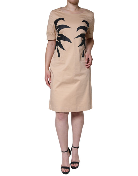 Moschino Beige Cotton Short Sleeve Knee Length Dress $1045.00 Moschino Luzworld