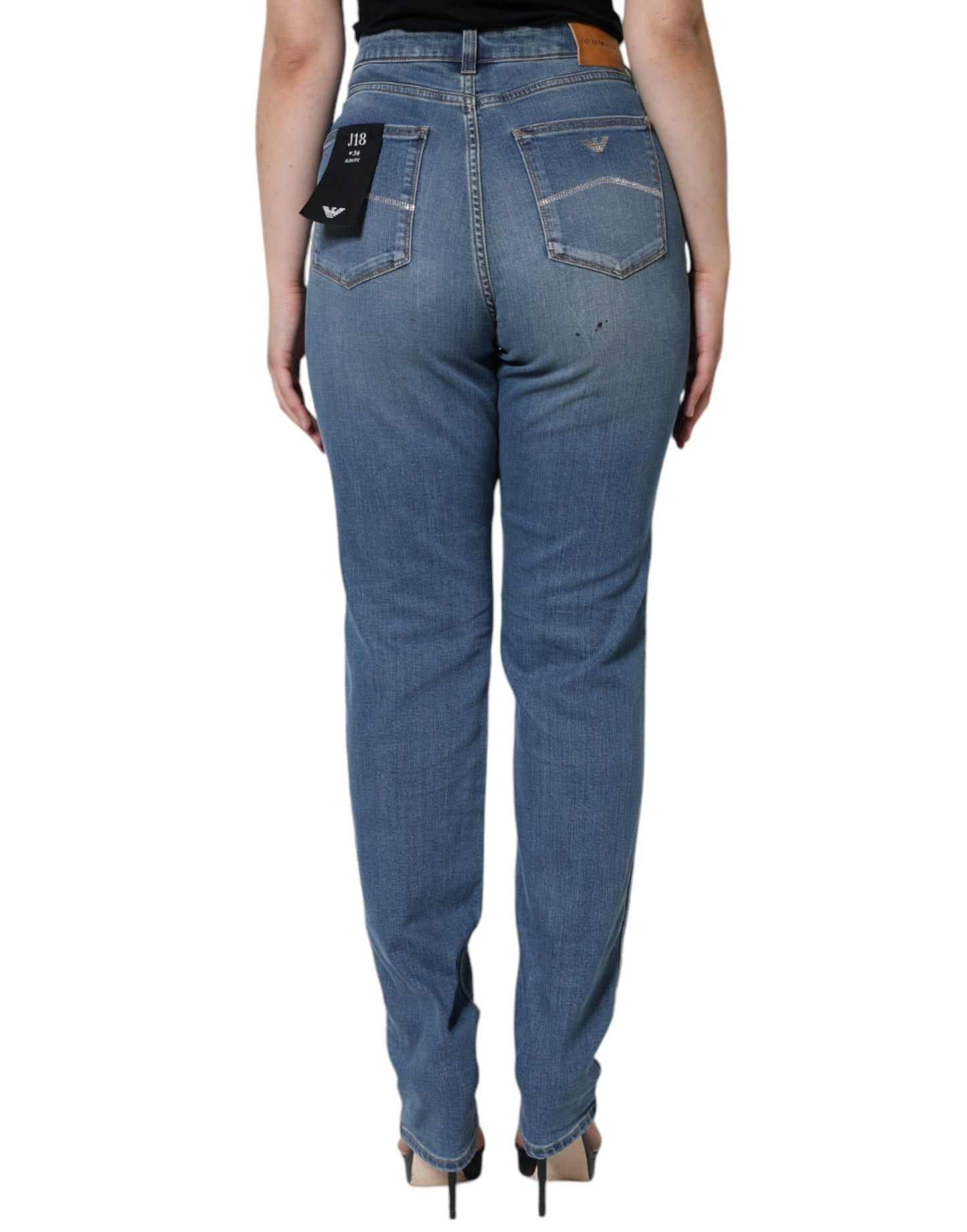 Emporio Armani Blue Washed High Waisted Skinny Women Denim Jeans $467.00 Emporio Armani Luzworld