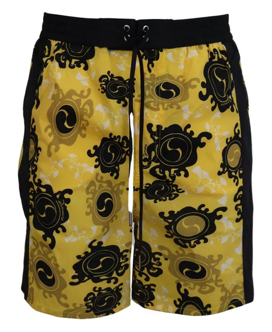 Dsquared² Yellow Black Printed Nylon Beachwear Shorts Swimwear $1008.00 Dsquared² Luzworld