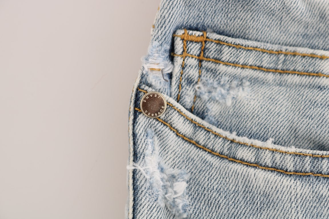 Versace Jeans Chic Light Blue Torn Slim Fit Jeans $458.00 Versace Jeans Luzworld