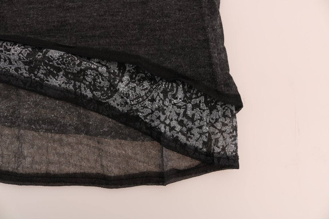 Ermanno Scervino Gray Wool Lace Top Long Sleeved T-shirt $584.00 Ermanno Scervino Luzworld