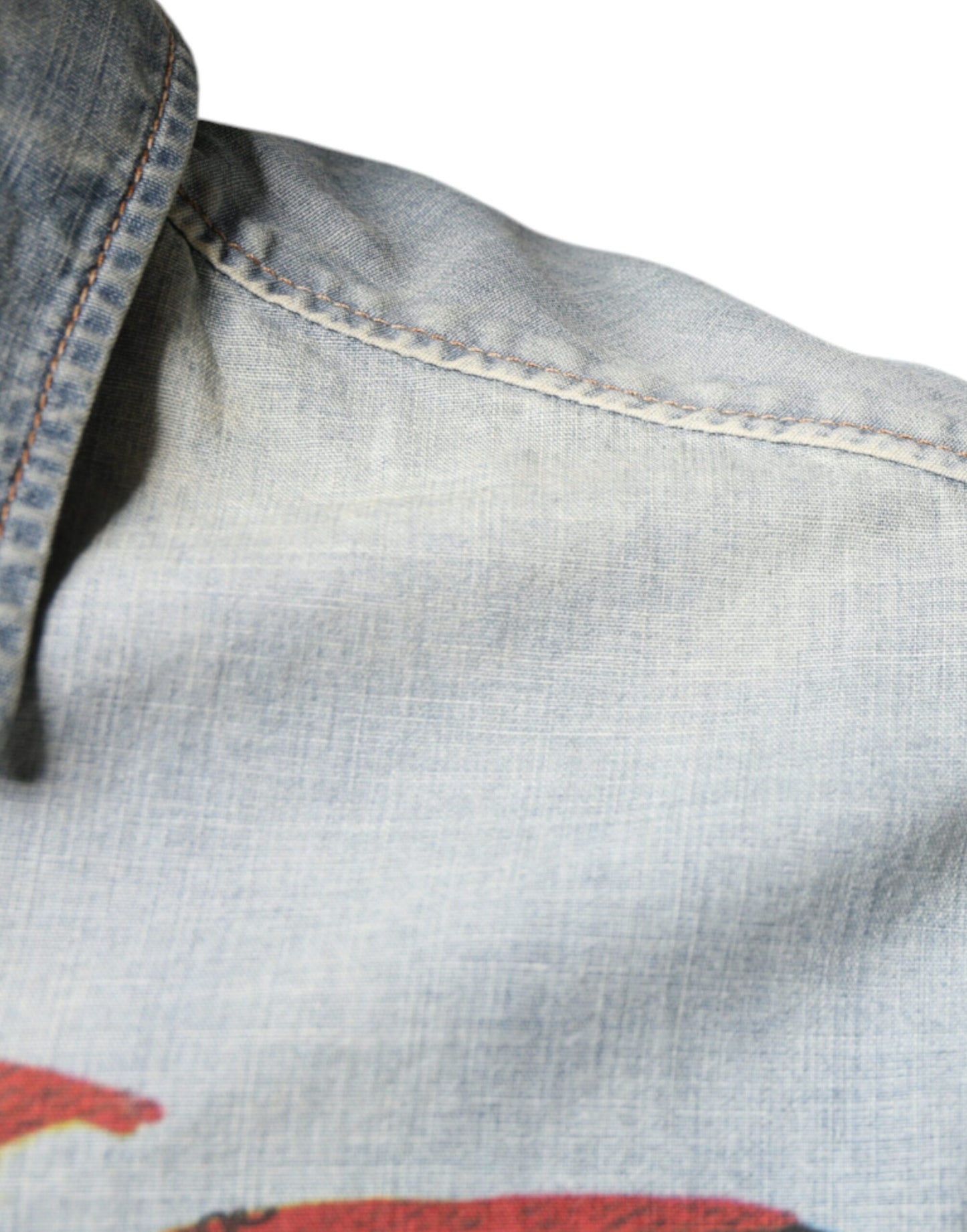 John Galliano Light Blue Printed Cotton Denim Long Sleeves Shirt $700.00 John Galliano Luzworld