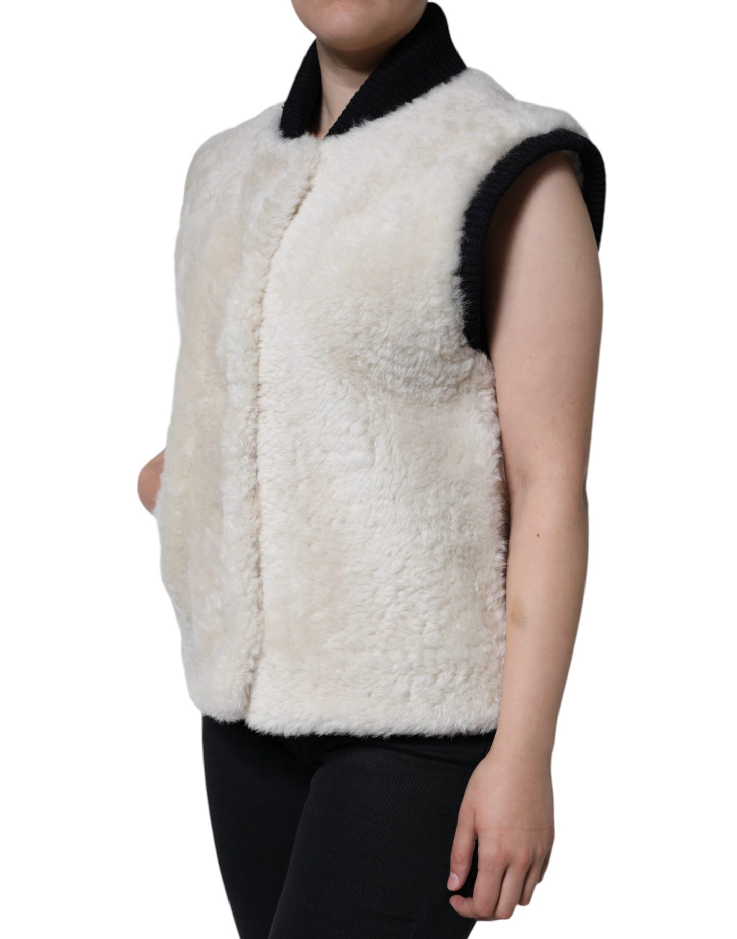 Burberry White WARRENFORD Shearling Leather Vest Coat Jacket $4720.00 Burberry Luzworld