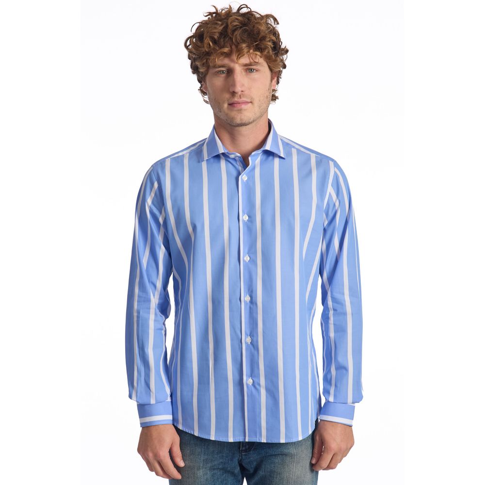 Baldinini Trend Light Blue Cotton Men Shirt $454.00 Baldinini Trend Luzworld