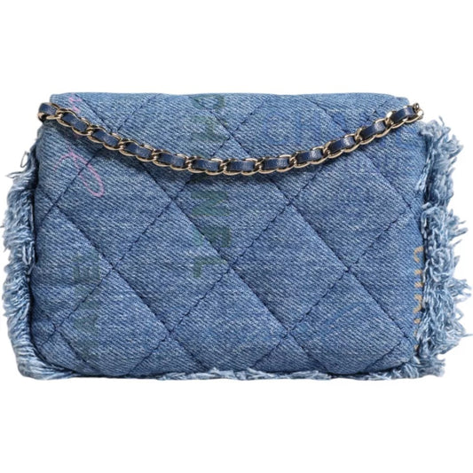 Chanel Denim Mood Flap Micro Logo Printed Fringed Shoulder Bag $8376.00 Chanel Luzworld