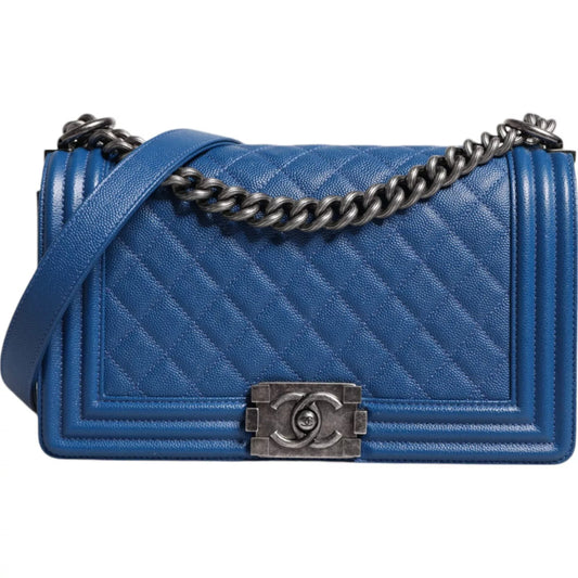 Chanel Blue Lambskin Double Chain Leather Medium Shoulder Bag $10291.00 Chanel Luzworld