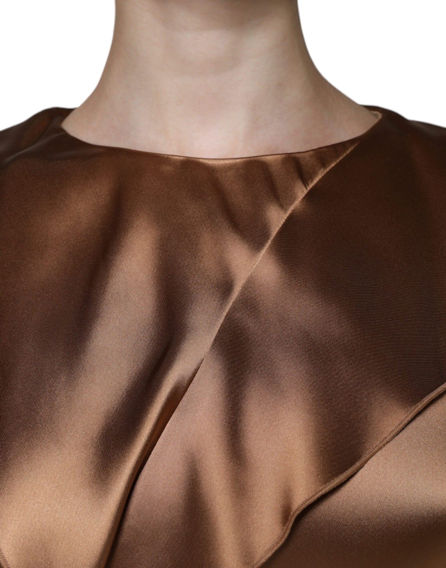 Emporio Armani Brown Satin Long Sleeves Wrap Sheath Mini Dress $1415.00 Emporio Armani Luzworld