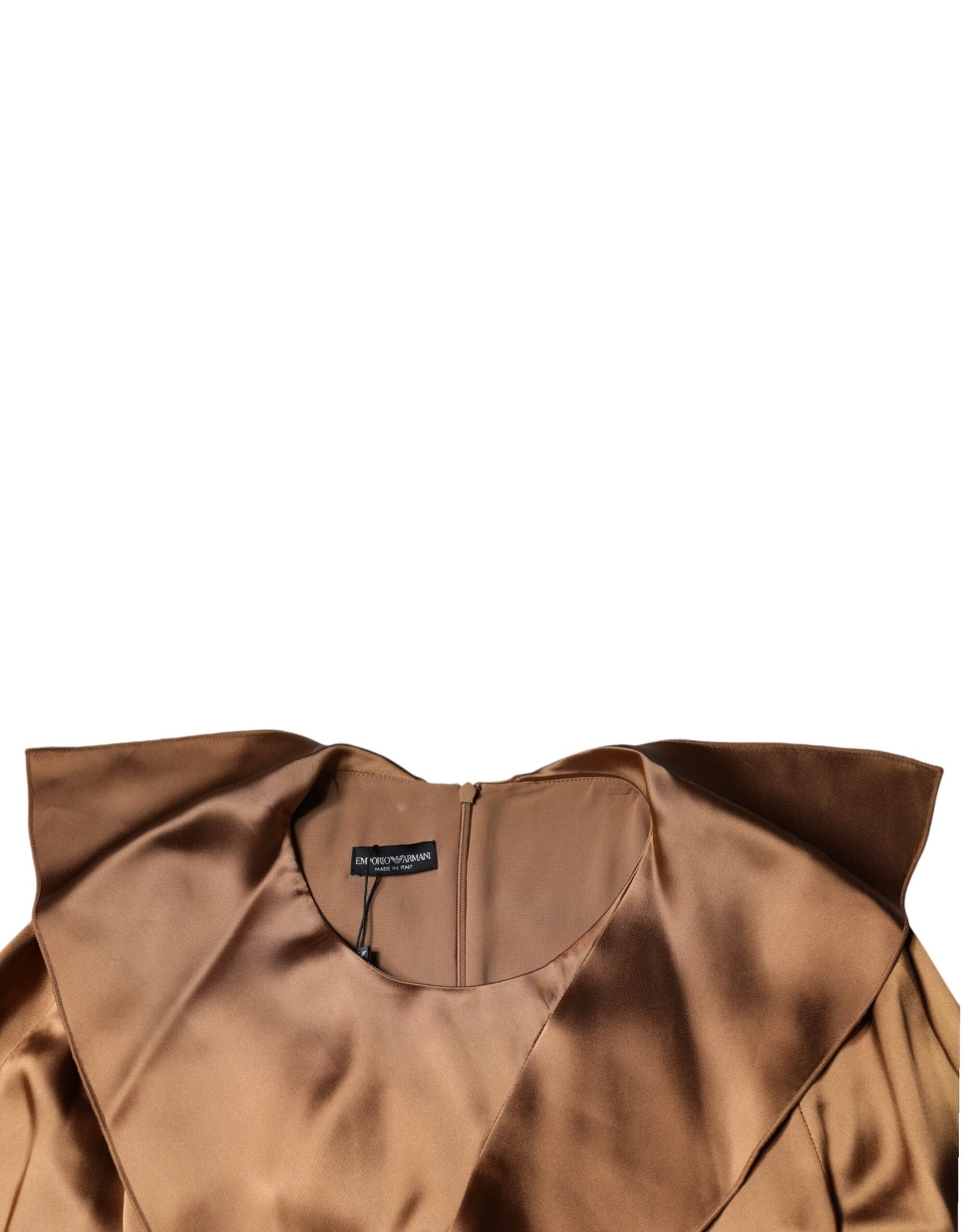 Emporio Armani Brown Satin Long Sleeves Wrap Sheath Mini Dress $1415.00 Emporio Armani Luzworld