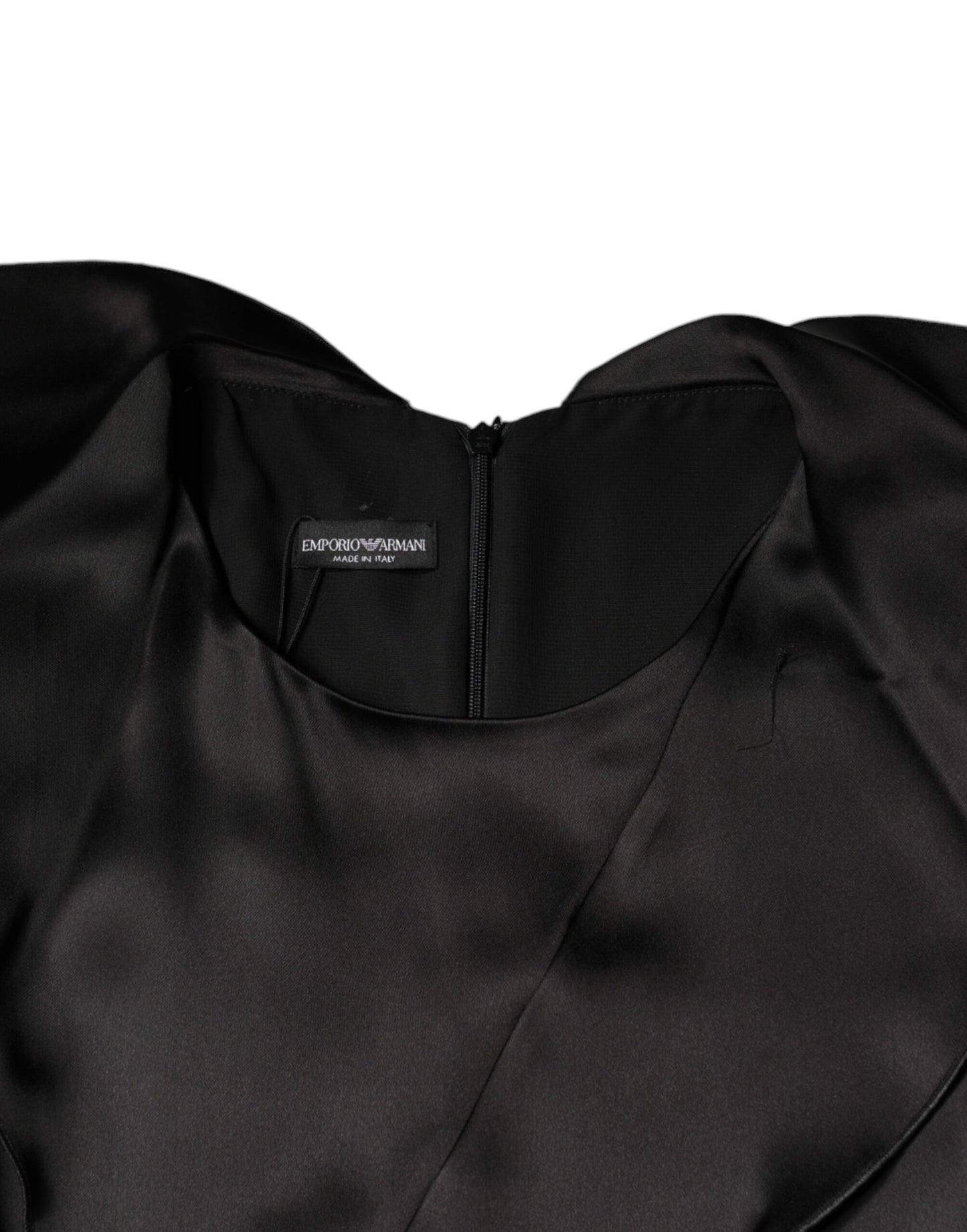 Emporio Armani Black Satin Long Sleeves Wrap Sheath Mini Dress $1415.00 Emporio Armani Luzworld