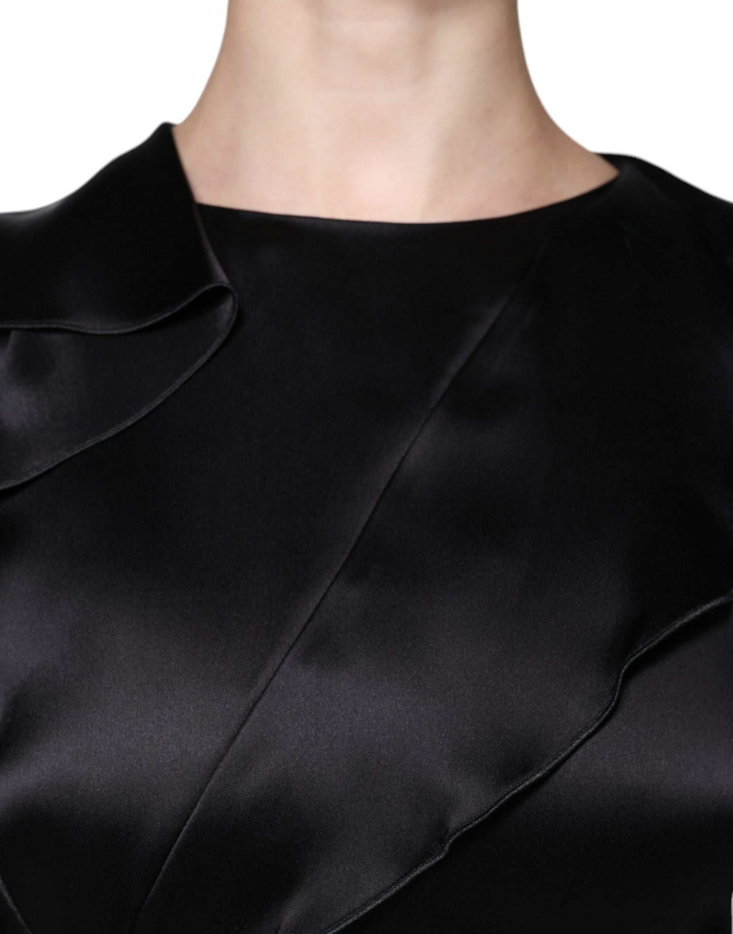 Emporio Armani Black Satin Long Sleeves Wrap Sheath Mini Dress $1415.00 Emporio Armani Luzworld
