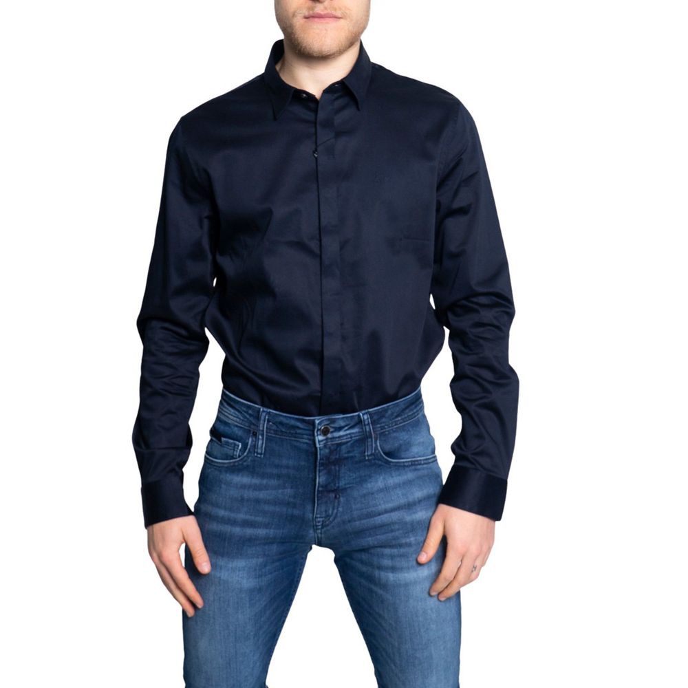 Armani Exchange Blue Cotton Shirt $179.00 Armani Exchange Luzworld