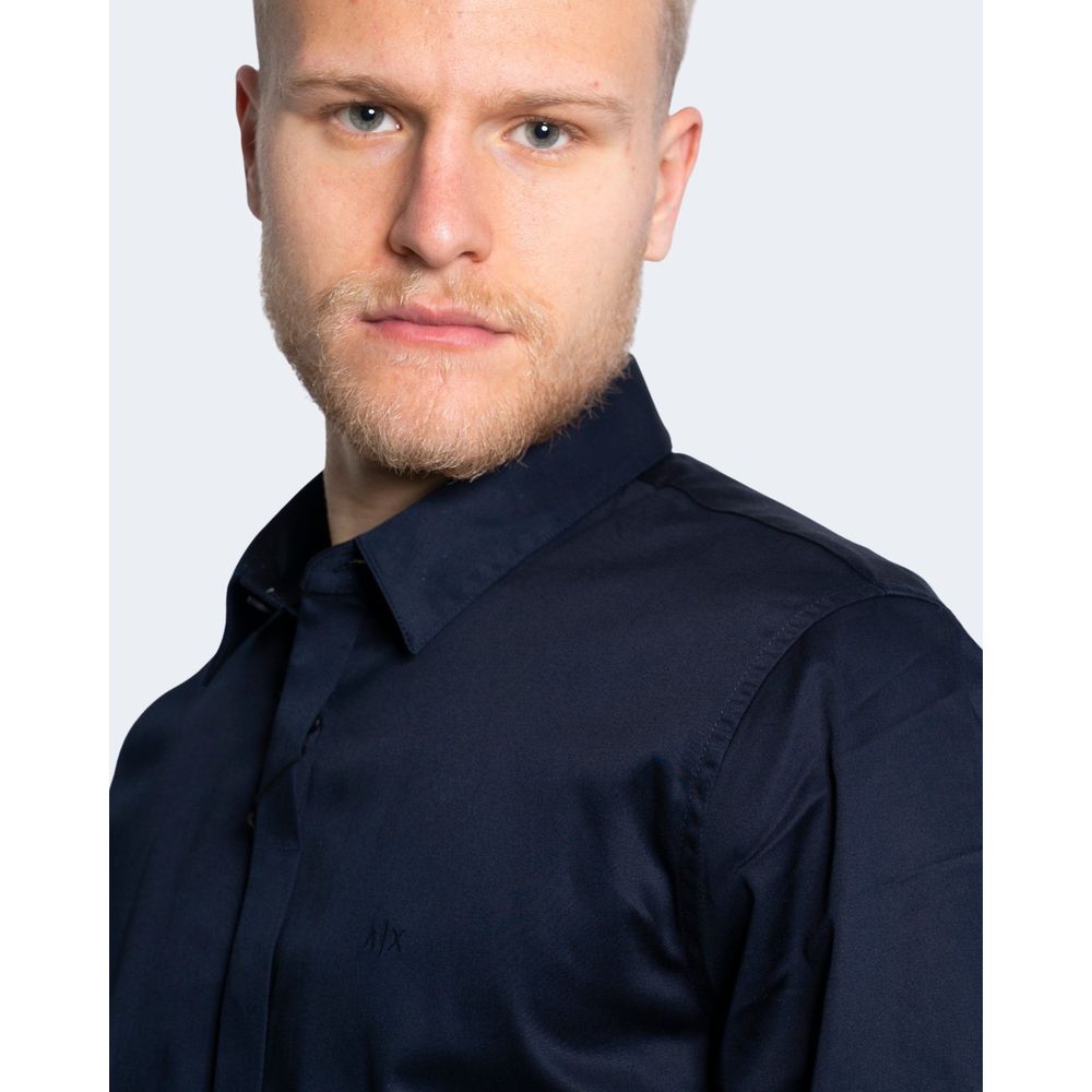 Armani Exchange Blue Cotton Shirt $179.00 Armani Exchange Luzworld