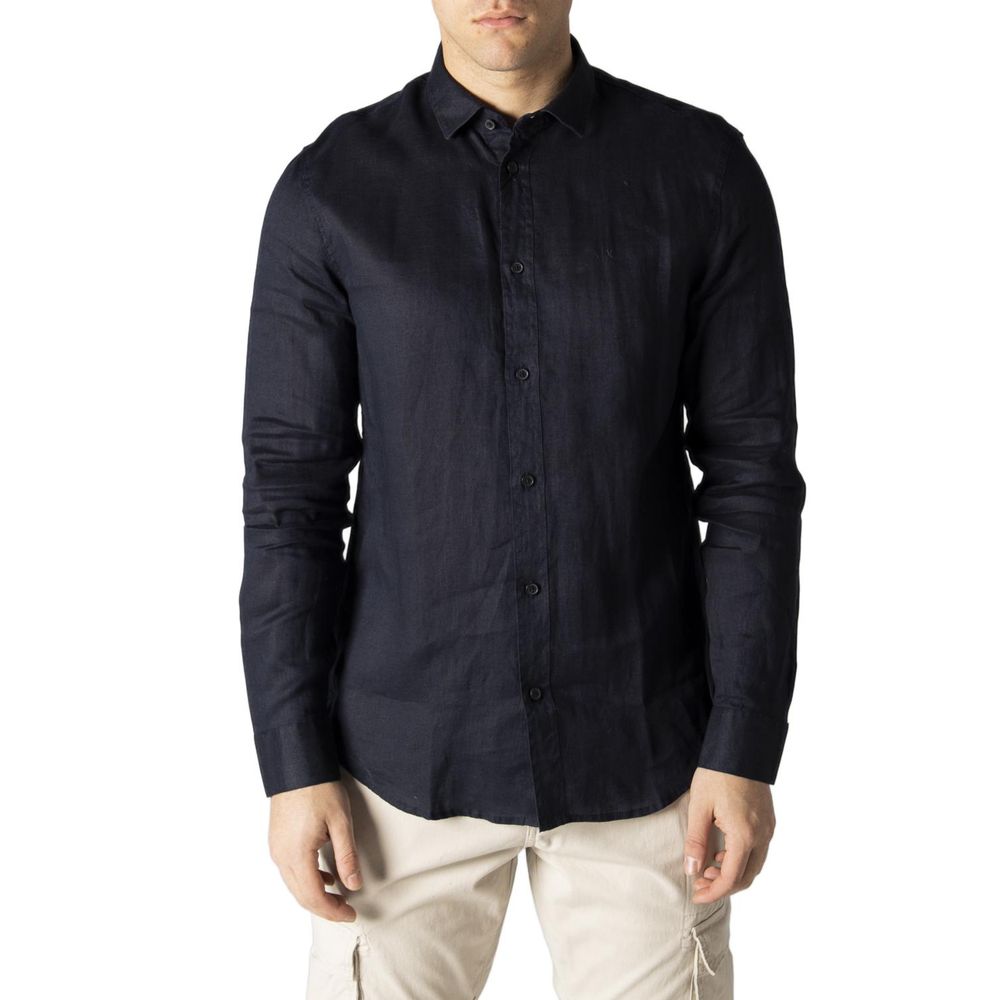 Armani Exchange Blue Linen Shirt $222.00 Armani Exchange Luzworld
