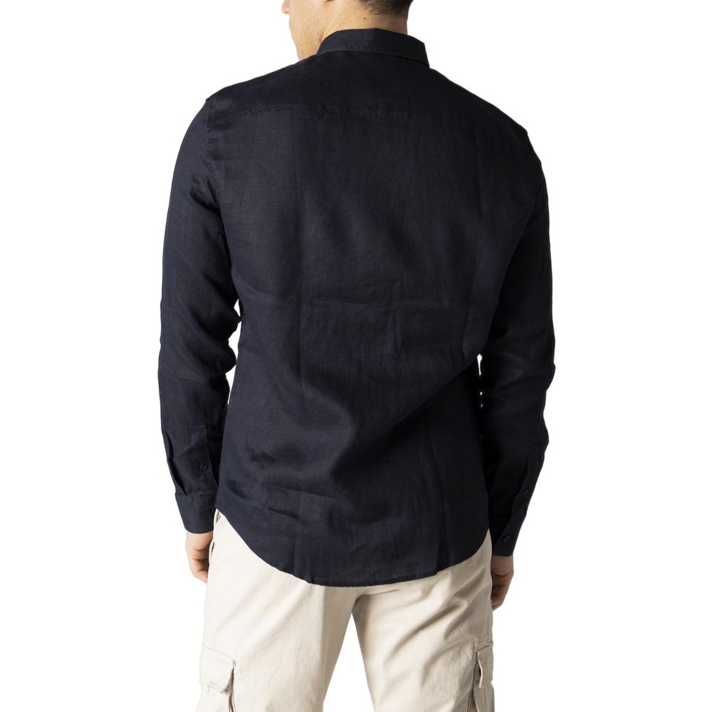 Armani Exchange Blue Linen Shirt $222.00 Armani Exchange Luzworld