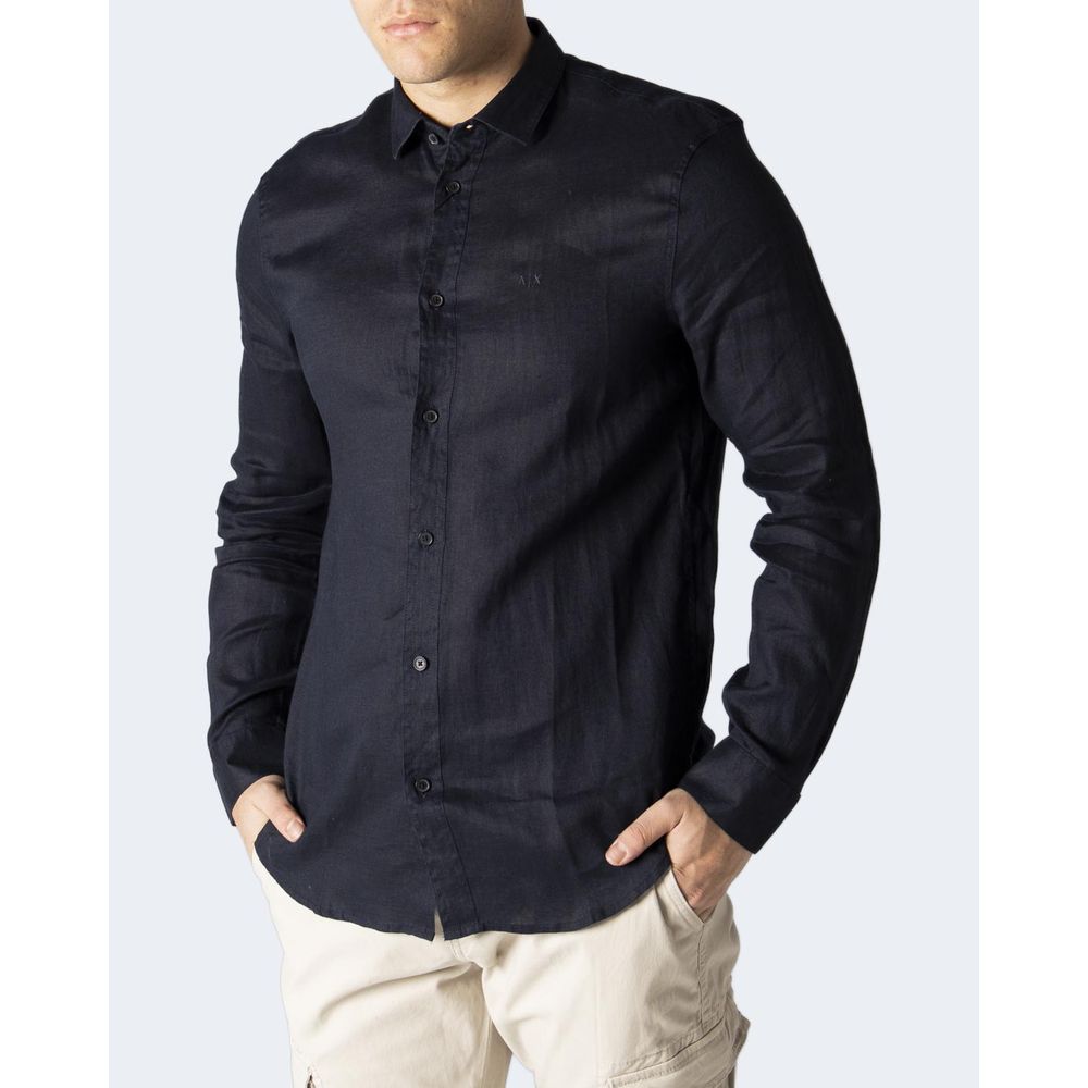Armani Exchange Blue Linen Shirt $222.00 Armani Exchange Luzworld