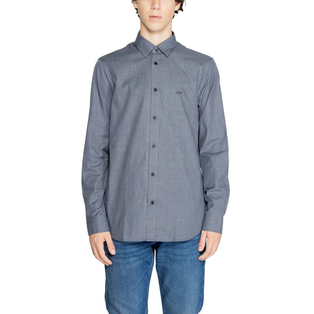 Armani Exchange Blue Cotton Shirt $216.00 Armani Exchange Luzworld