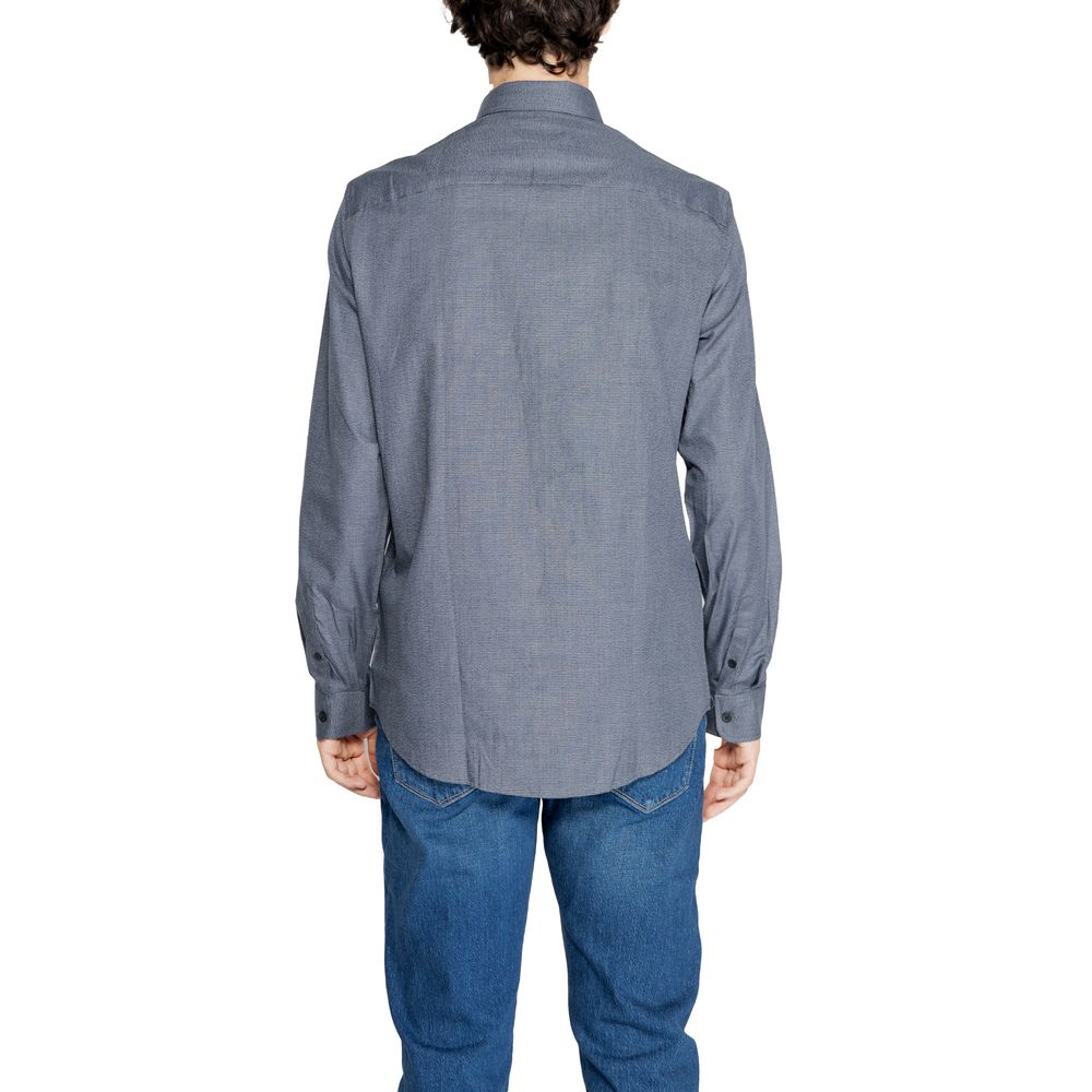 Armani Exchange Blue Cotton Shirt $216.00 Armani Exchange Luzworld