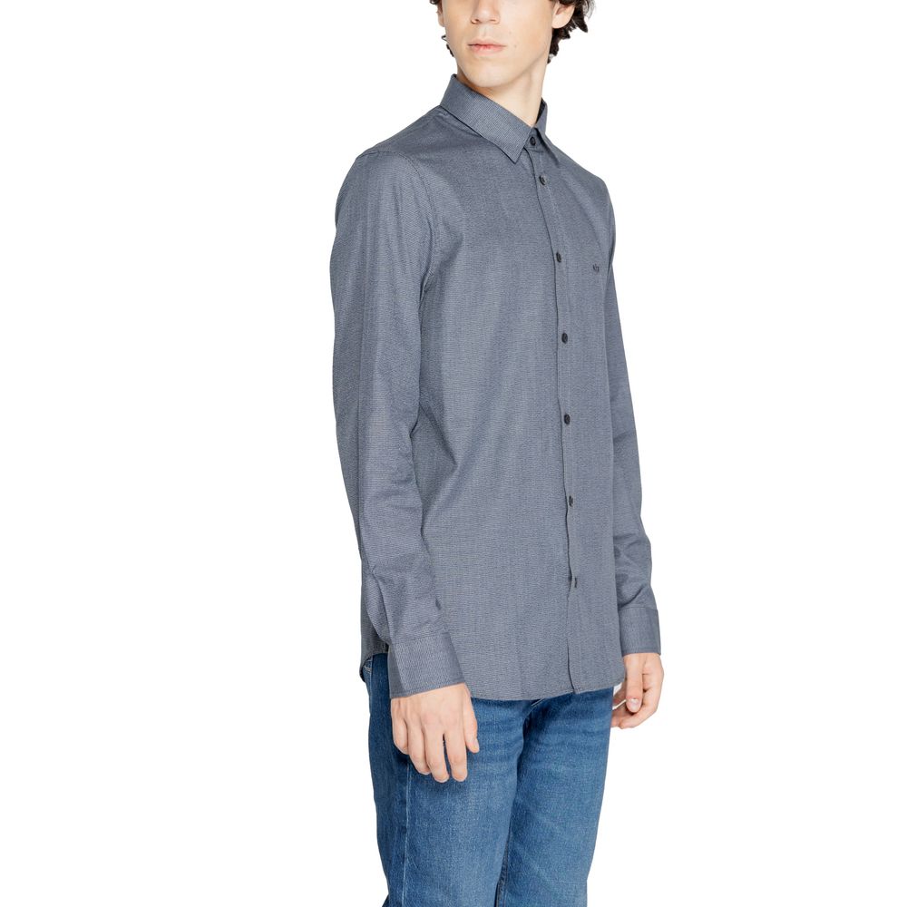Armani Exchange Blue Cotton Shirt $216.00 Armani Exchange Luzworld