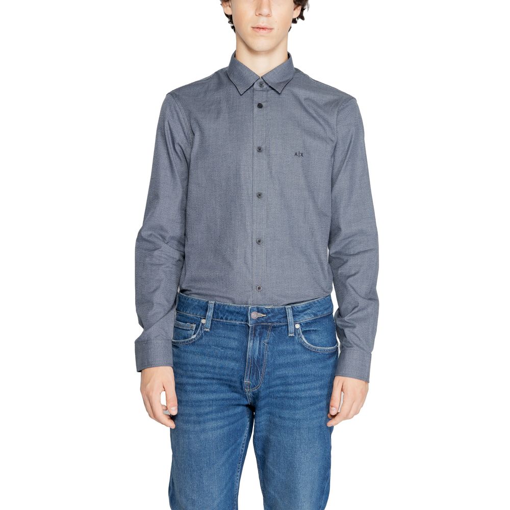 Armani Exchange Blue Cotton Shirt $216.00 Armani Exchange Luzworld