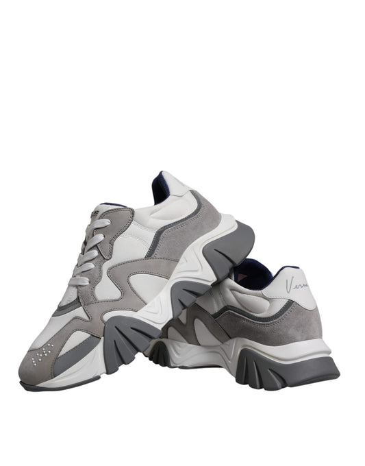 Versace Grey Leather Neoprene Chunky Low Top Squalo Sneakers Shoes $1084.00 Versace Luzworld
