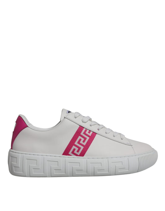 Versace White Pink Greca Print Platform Low Top Sneakers Shoes $843.00 Versace Luzworld