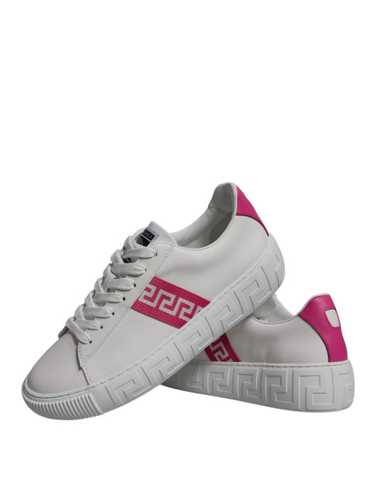 Versace White Pink Greca Print Platform Low Top Sneakers Shoes $843.00 Versace Luzworld