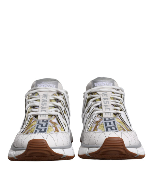 Versace White Trigreca Barocco Print Low Top Sneakers Shoes $1122.00 Versace Luzworld