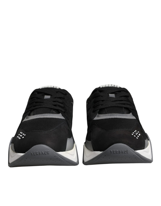 Versace Black Leather Neoprene Chunky Low Top Sneakers Squalo Shoes $1369.00 Versace Luzworld