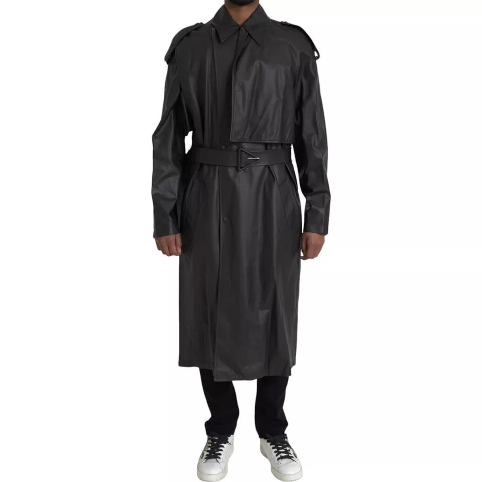 Bottega Veneta Black Leather Men Waterproof Trenchcoat Jacket $11479.00 Bottega Veneta Luzworld