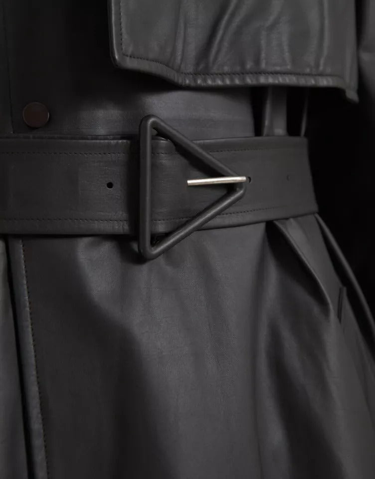 Bottega Veneta Black Leather Men Waterproof Trenchcoat Jacket $11479.00 Bottega Veneta Luzworld