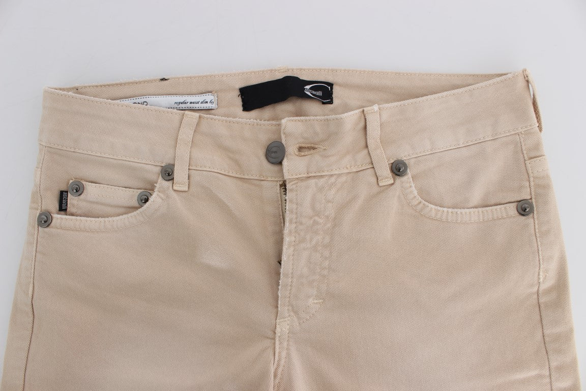 Cavalli Beige Wash Slim Fit Cotton Stretch Jeans $578.00 Cavalli Luzworld