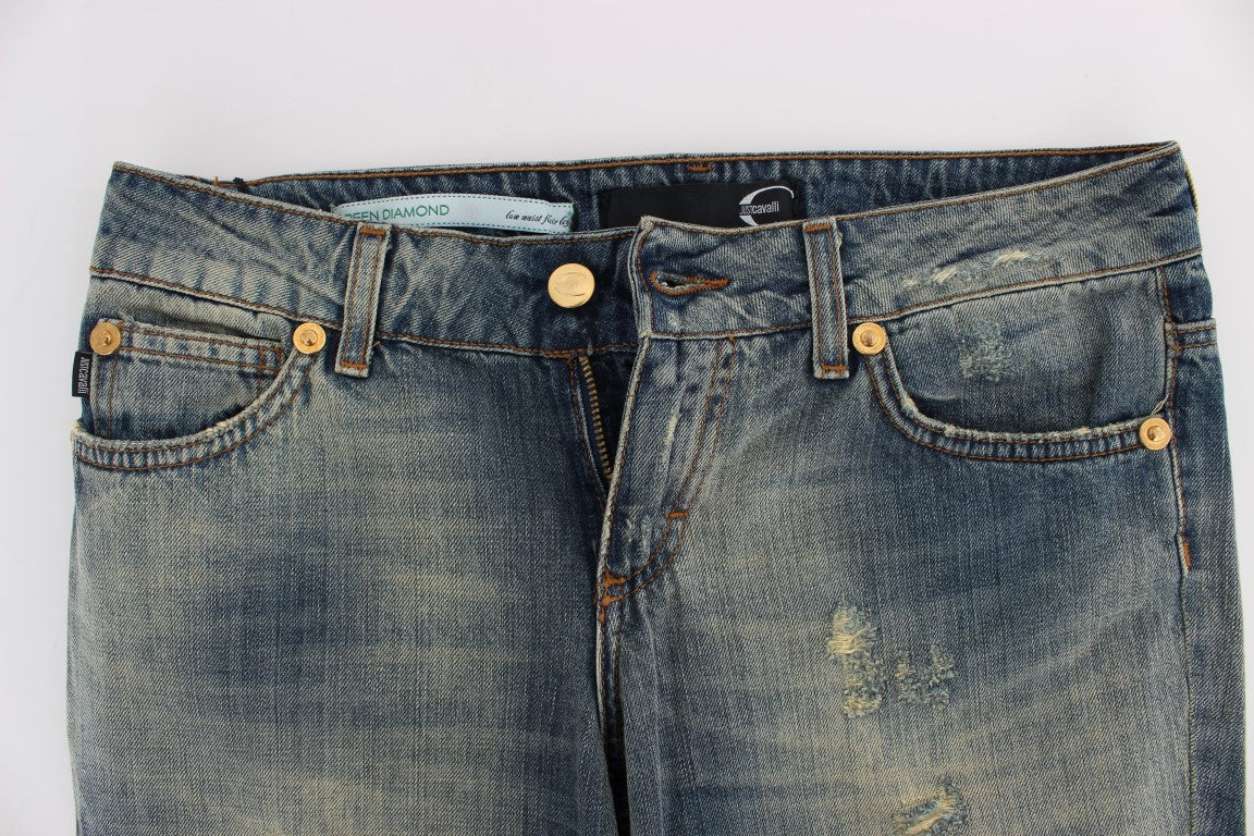 Cavalli Blue Cotton Low Waist Jeans $578.00 Cavalli Luzworld