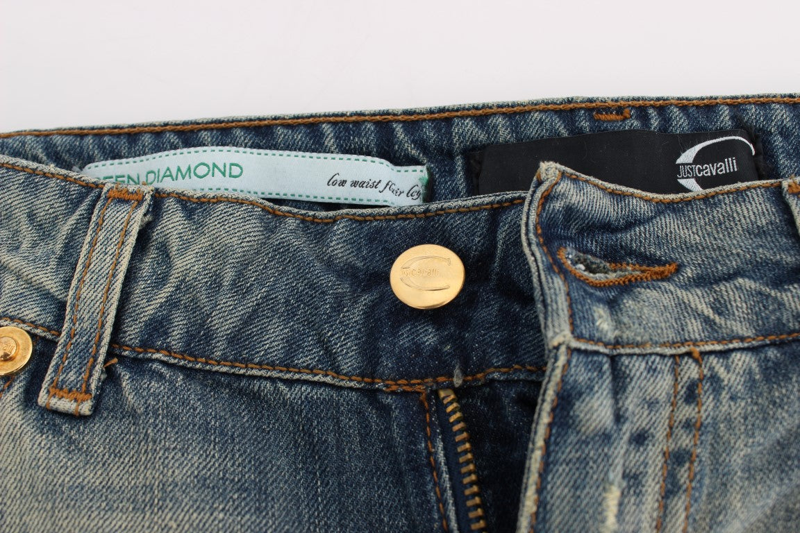Cavalli Blue Cotton Low Waist Jeans $578.00 Cavalli Luzworld