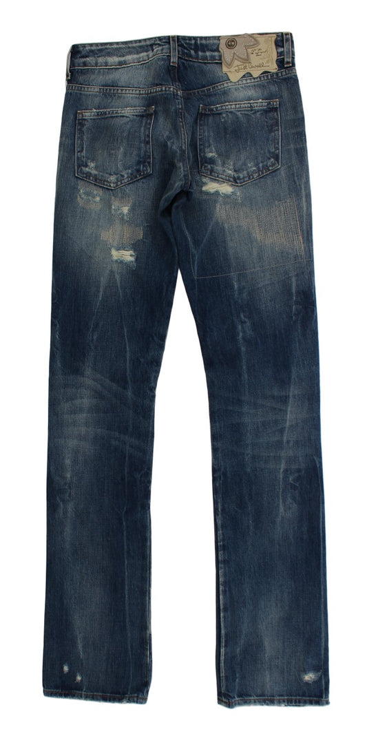 Cavalli Blue Wash Torn Cotton Straight Fit Jeans $578.00 Cavalli Luzworld