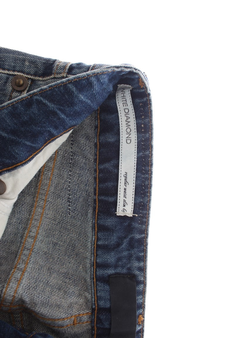 Cavalli Blue Wash Torn Cotton Straight Fit Jeans $578.00 Cavalli Luzworld