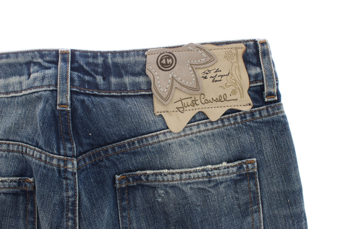 Cavalli Blue Wash Torn Cotton Straight Fit Jeans $578.00 Cavalli Luzworld