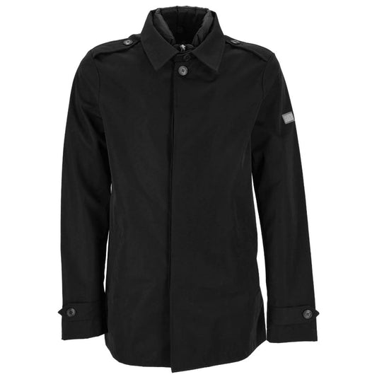 Yes Zee Black Polyester Men's Trench Jacket $508.00 Yes Zee Luzworld