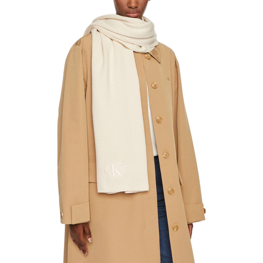 Calvin Klein Cream Recycled Polyester Scarf $168.00 Calvin Klein Luzworld