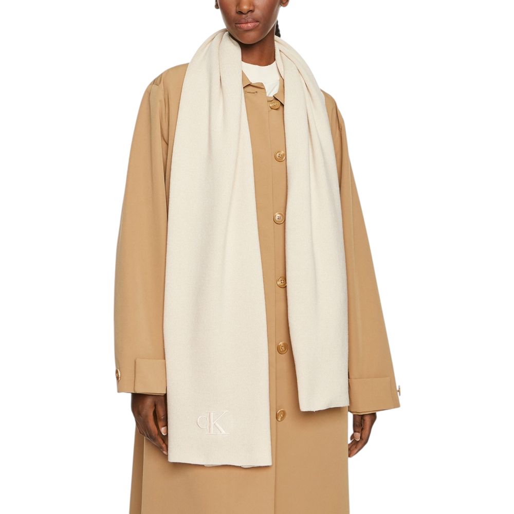 Calvin Klein Cream Recycled Polyester Scarf $168.00 Calvin Klein Luzworld