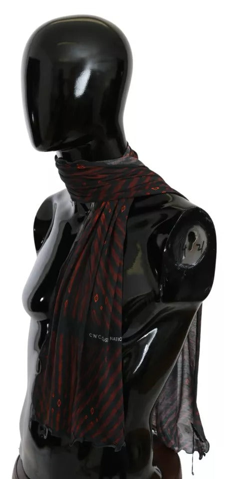 Costume National Black Red Viscose Foulard Branded Scarf $276.00 Costume National Luzworld