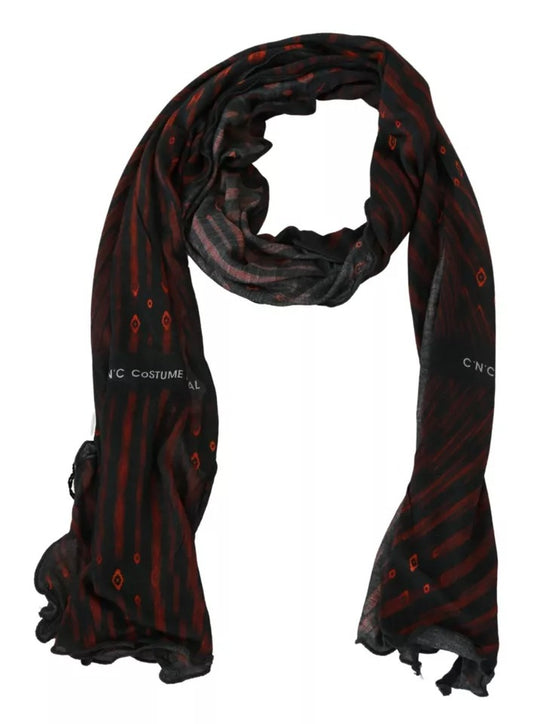 Costume National Black Red Viscose Foulard Branded Scarf $276.00 Costume National Luzworld