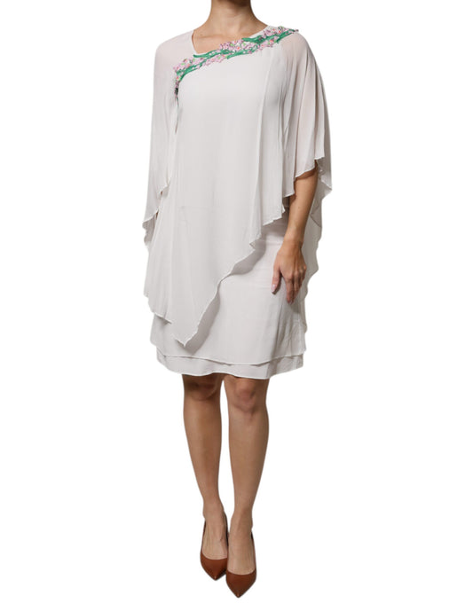 Blumarine White Floral Embroidery Viscose Chiffon Shift Dress $1751.00 Blumarine Luzworld