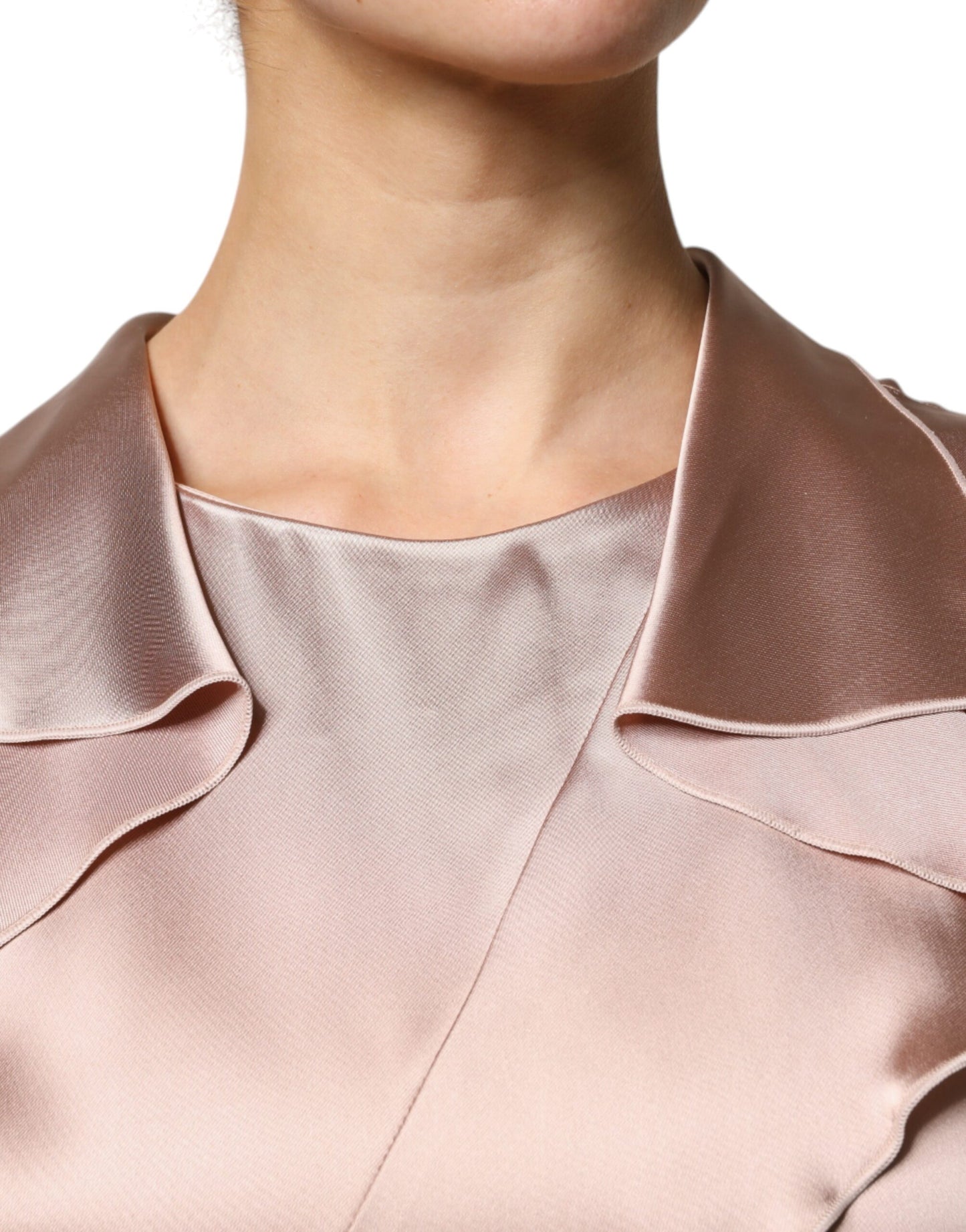 Emporio Armani Pink Satin Long Sleeves Sheath Wrap Mini Dress $1435.00 Emporio Armani Luzworld