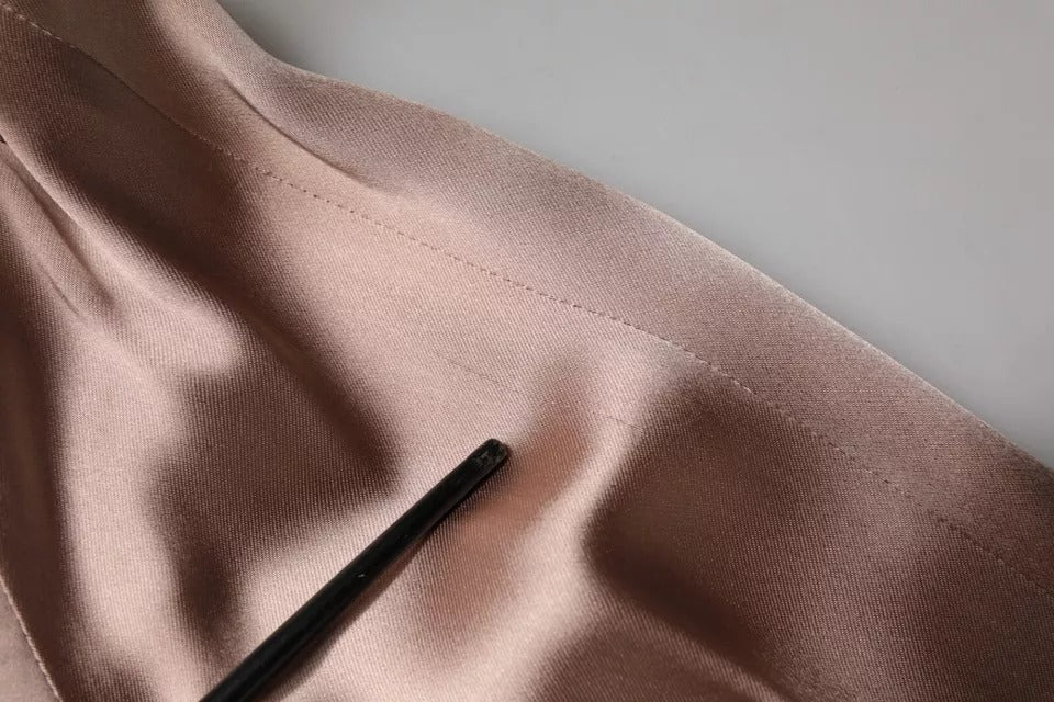 Emporio Armani Pink Satin Long Sleeves Sheath Wrap Mini Dress $1435.00 Emporio Armani Luzworld