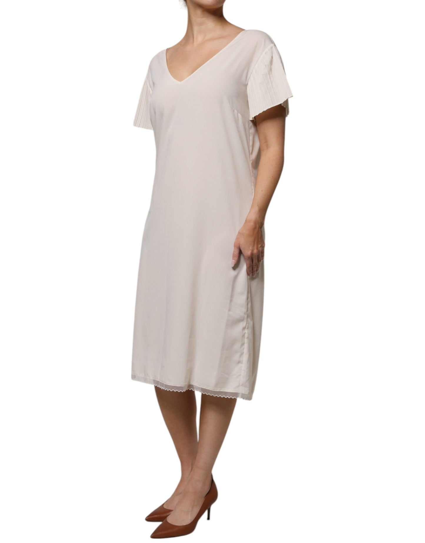 Peserico Off White Short Sleeves V-neck Shift Midi Dress $973.00 Peserico Luzworld
