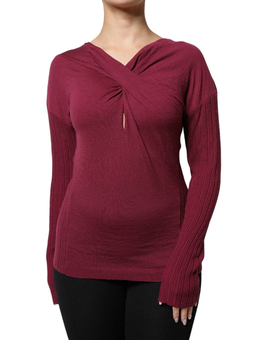 Roberto Cavalli Maroon Jumper Keyhole Knit Pullover Sweater $720.00 Roberto Cavalli Luzworld