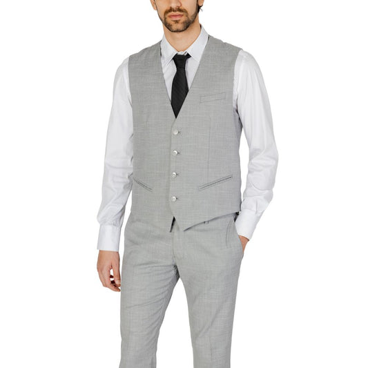 Antony Morato Gray Polyester Waistcoat $194.00 Antony Morato Luzworld