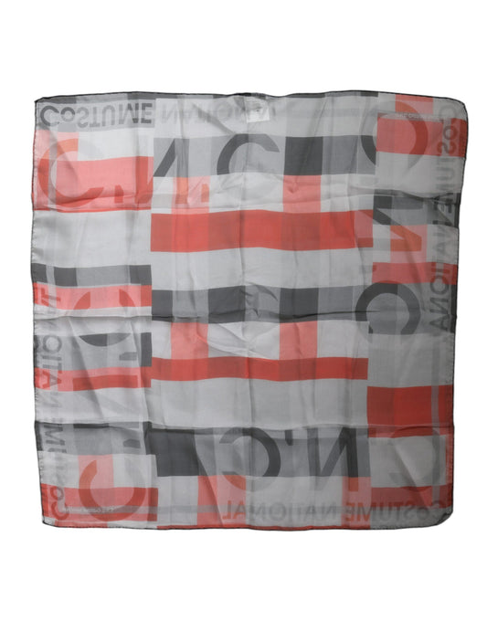 Costume National Gray Red Silk Square Neck Wrap Scarf $268.00 Costume National Luzworld
